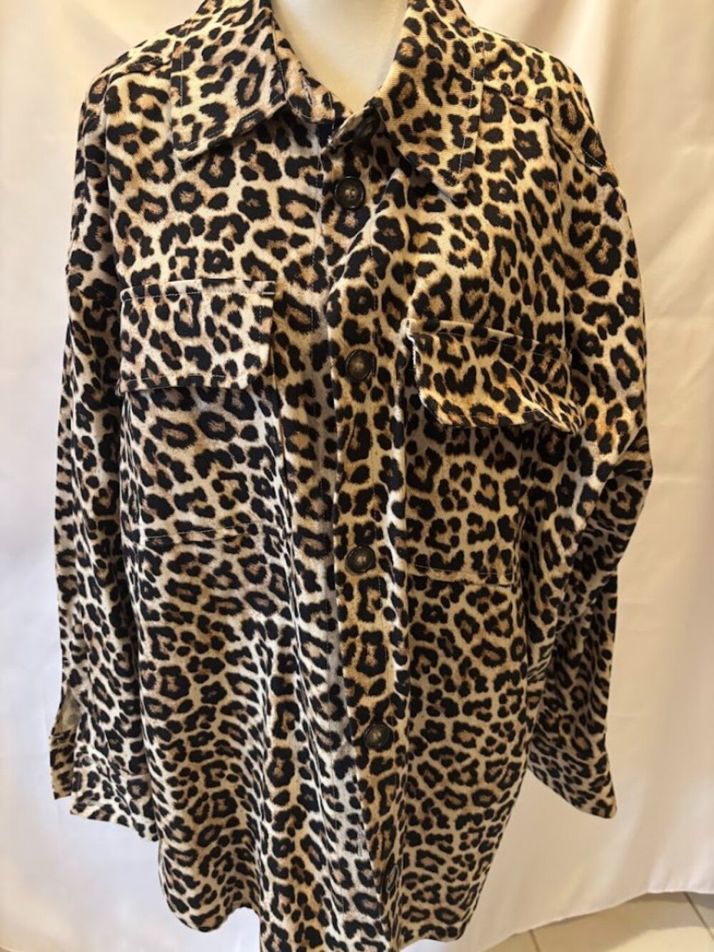 H&M Womens Leopard Print Jacket (Cotton) - size Large
